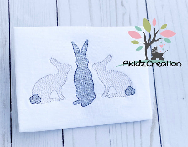 bunny embroidery design, bunny trio embroidery design, easter embroidery design, spring embroidery design, sketch embroidery design, rabbit embroidery design, bunny embroidery design, trio embroidery design
