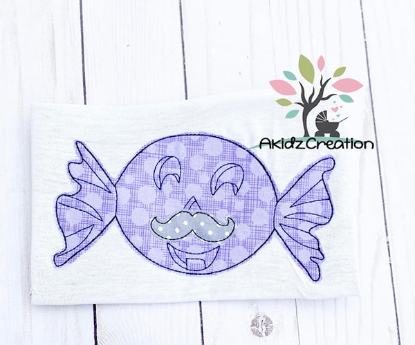 mustache candy embroidery design, halloween embroidery design, halloween candy emrboidery design, candy with a mustache embroidery design, candy applique, candy embroidery design