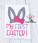 my first easter, embroidery, bunny ear embroidery, easter applique, applique design, easter bunny ears embroidery, bunny ears embroidery design, rabbit embroidery design, rabbit ears embroidery design, bunny ears with bow embroidery design, easter embroidery design, my first easter embroidery design