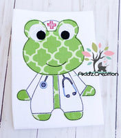 frog applique, applique, machine embroidery frog applique, nurse embroidery design, nurse applique, nurse frog applique, doctor frog embroidery design, bean stitch applique, animal embroidery design, stethoscope embroidery design