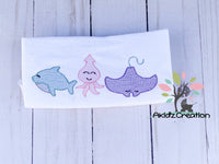 ocean trio embroidery design, trio embroidery design, sketch ocean trio embroidery design, whale embroidery design, squid embroidery design, stingray embroidery design, animal embroidery design