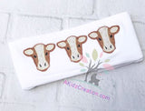 cow trio embroidery design, farm animal embroidery, cow head applique, applique, akidzcreation, farm embroidery, cow head applique