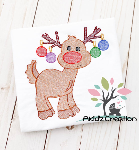 sketch Rudolph embroidery design, Christmas embroidery design, reindeer embroidery design, reindeer with ornament embroidery design,  Rudolph embroidery design, sketch embroidery design, reindeer embroidery design, sketch reindeer embroidery design, sketch deer embroidery design, deer embroidery design, christmas embroidery design, christmas ornaments embroidery design