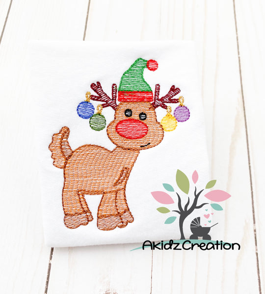 sketch Rudolph embroidery design, christmas embroidery, reindeer embroidery, christmas reindeer, sketch reindeer embroidery design, reindeer embroidery design, sketch deer embroidery design, sketch santa hat embroidery design, santa hat embroidery design, ornaments embroidery design, sketch ornament embroidery design