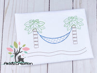 palm scene embroidery design, hammock embroidery design, palm tree embroidery design, beach embroidery design, nautical embroidery design, sea life embroidery design, sand embroidery design, quick stitch embroidery design
