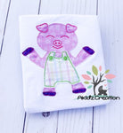 piggie in overalls embroidery design, pig embroidery design, pig applique, applique, machine embroidery applique, farm animal embroidery design