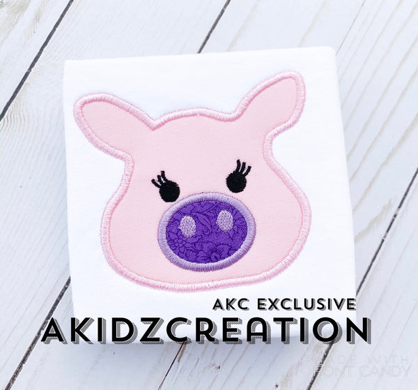 pig embroidery design, piggy applique design, piggy embroidery design, farm animal embroidery design, pig face embroidery design, animal embroidery design