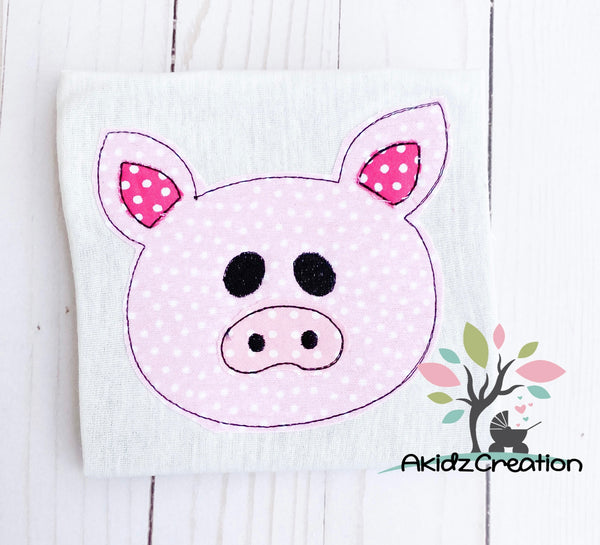 pig embroidery design, pig applique, farm animal embroidery design, animal embroidery design