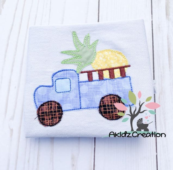 pineapple truck embroidery design, truck embroidery design, fruit embroidery design, vehicle embroidery design, transportation embroidery design, fruit design, food design, machine embroidery fruit design