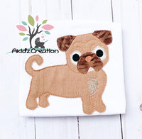 pug applique embroidery design, pug applique, machine embroidery pug, dog applique, dog embroidery design, puppy applique, puppy embroidery design