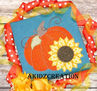 pumpkin embroidery design , pumpkin with sunflower applique embroidery design, akidzcreation, pumpkin applique, sunflower applique, thanksgiving embroidery design