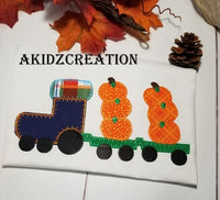 applique, pumpkin applique, train applique, vintage train applique, pumpkin stack train embroidery design, halloween embroidery design, thanksgiving embroidery design