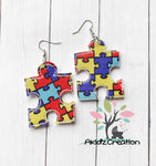 puzzle earrings embroidery design, earrings embroidery design, machine embroidery design earrings, autism embroidery design, puzzle pieces embroidery design