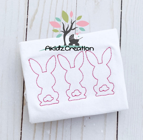 trio embroidery design, bunny embroidery design, rabbit embroidery design, easter embroidery design, spring embroidery design, bunny back embroidery design, rabbit back embroidery design, vintage rabbit embroidery design, vintage bunny embroidery design