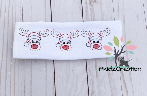 reindeer embroidery design, reindeer trio embroidery design, deer embroidery design, christmas embroidery design, santa hat embroidery design, reindeer in santa hat embroidery design