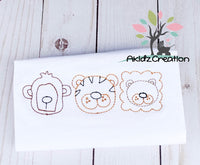 zoo trio embroidery design, quick stitch embroidery design, trio embroidery design, monkey embroidery design, tiger embroidery design, lion embroidery design, animal embroidery design