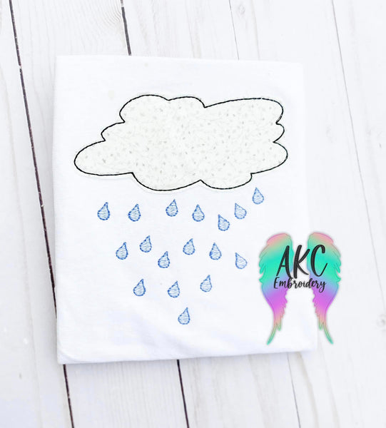 rain embroidery design, rain cloud embroidery design, spring embroidery design, bean stitch applique