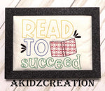 read to succeed embroidery design, reading pillow embroidery design, pocket pillow embroidery design, book embroidery design