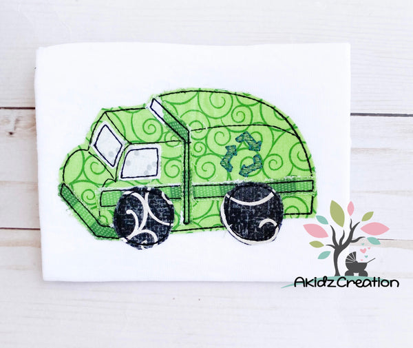 recycle truck embroidery design, recycle embroidery design, bean stitch applique