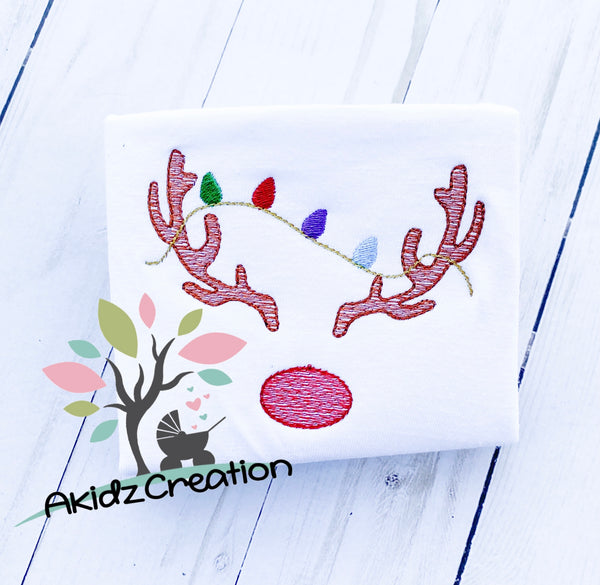 reindeer embroidery design, christmas embroidery lights design, antler embroidery design, christmas embroidery design, rudolph embroidery design, deer embroidery design, sketch embroidery design