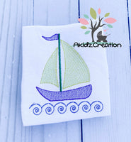 sailboat embroidery design, sketch embroidery design, sketch sailboat embroidery design, boat embroidery design, vehicle embroidery design, transportation embroidery design, waves embroidery design, ocean embroidery design