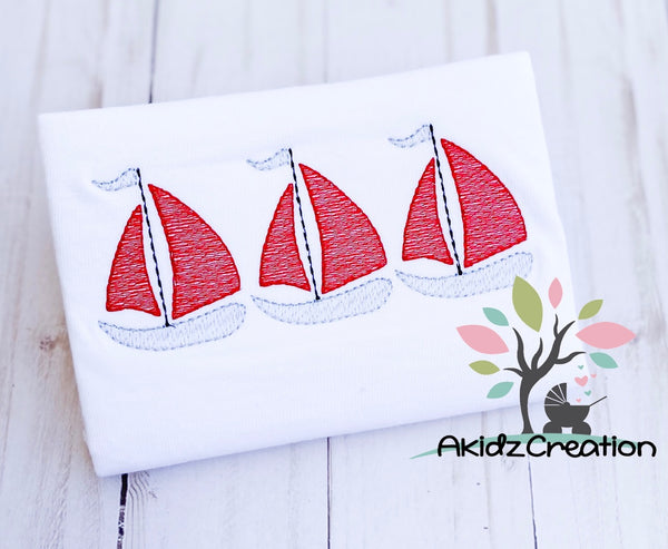 sailboat trio, trio design, embroidery, embroidery design, akidzcreation, boat embroidery, sailboat embroidery, nautical embroidery, nautical embroidery design, sea life embroidery design