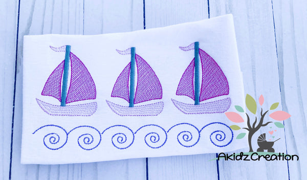 sailboat embroidery design, sail boat embroidery design, sailboat trio embroidery design, boat embroidery design, boat trio embroidery design