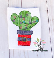 santa flower pot embroidery design, santa embroidery design, cactus embroidery design, christmas embroidery design, christmas cactus embroidery design, santa cactus embroidery design, cactus with christmas lights embroidery design