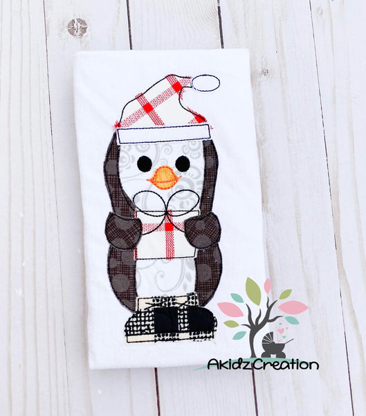 santa penguin embroidery design, penguin embroidery design, bird embroidery design, santa embroidery design, christmas embroidery design, penguin holding christmas present embroidery design
