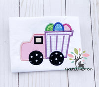 satin applique, applique, easter embroidery design, easter eggs embroidery design, truck embroidery design, easter truck embroidery design, easter garbage truck embroidery design, easter dump truck embroidery design, vehicle embroidery design, transportation embroidery design