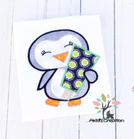 satin embroidery design, penguin embroidery design, bird embroidery design, fruit pop embroidery design, penguin with fruit pop embroidery design, summer embroidery design