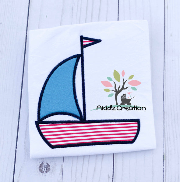 sailboat embroidery design, sailboat applique, applique, satin applique, boat embroidery design