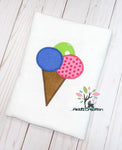triple ice cream cone embroidery design, satin applique, ice cream cone embroidery design, 3 scoops embroidery design