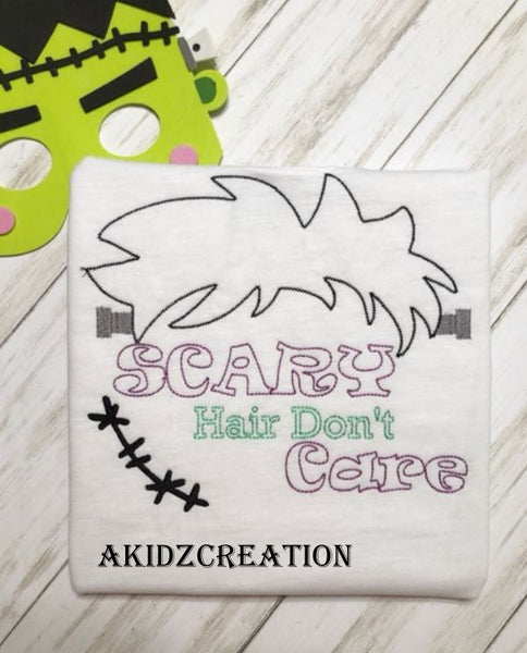 scary hair dont care embroidery design, frankenstein embroidery design, halloween embroidery design, saying embroidery design, halloween embroidery design