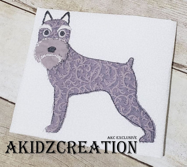 schnauzer applique, applique design, dog embroidery, puppy embroidery, dog applique, schnauzer embroidery design