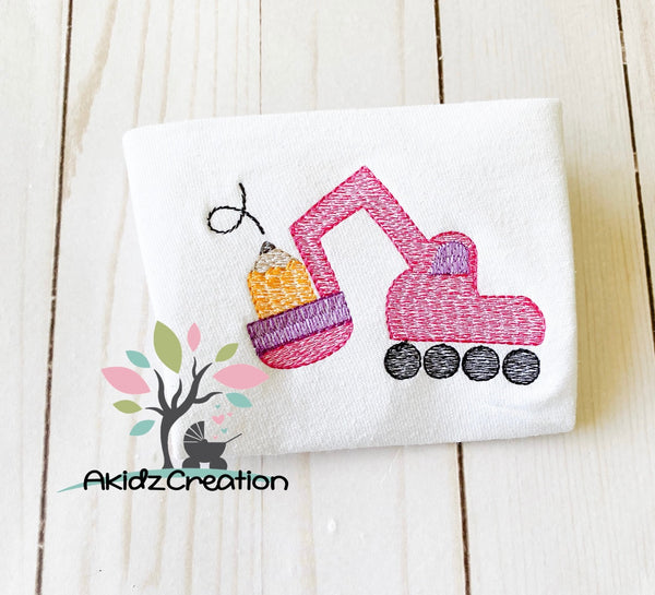 school digger, back to school digger, sketch digger, pencil digger, school digger, sketch embroidery school digger, transportation embroidery, vehicle embroidery