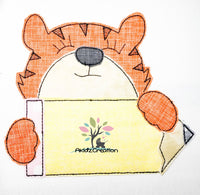 tiger embroidery design, school embroidery design, school tiger embroidery design, school tiger on pencil embroidery design, animal embroidery design, school animal embroidery design