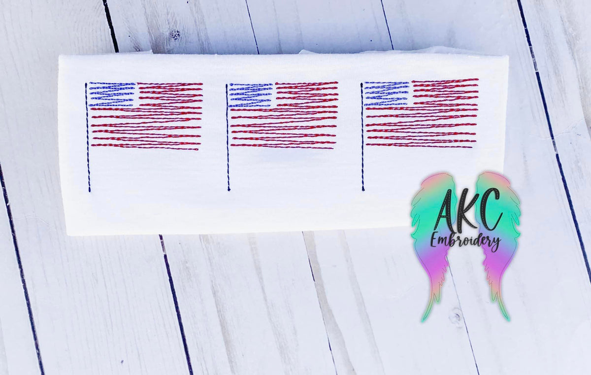 Scribble american flag trio 2023 – AKC Embroidery and Digital Designs