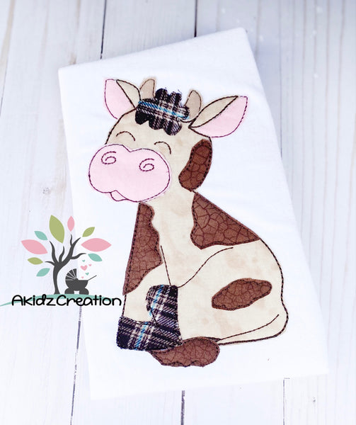 sitting cow embroidery design, cow applique, applique design, machine embroidery cow applique, machine embroidery design, cow applique