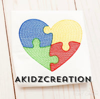sketch autism heart embroidery design, autism awareness embroidery design, heart embroidery design, sketch heart embroidery design
