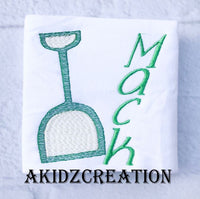 sand shovel embroidery, shovel embroidery design, akidzcreation, beach embroidery, shovel embroidery