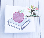 apple embroidery design, book embroidery design, school embroidery design, sketch embroidery deisgn, sketch book and apple embroidery design, school design