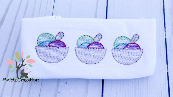 sketch embroidery design, sketch bowl of ice cream embroidery design, motif sketch embroidery design, ice cream embroidery design