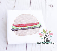 sketch burger, burger embroidery design, free embroidery design, akidzcreation, food embroidery design, scratchy embroidery design