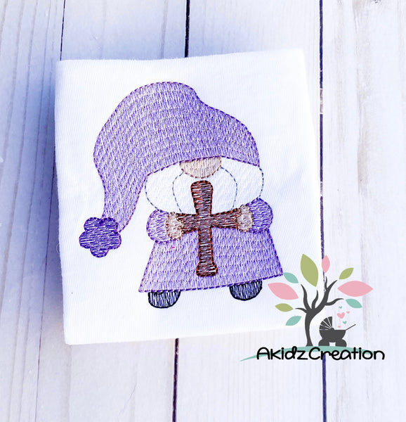 sketch design, sketch gnome embroidery design, Christian embroidery design, cross embroidery design, gnome embroidery design,