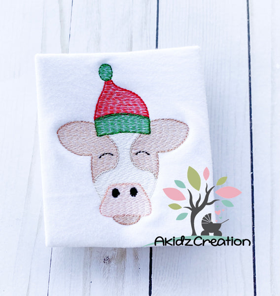 sketch embroidery design, sketch cow embroidery design, cow embroidery design, christmas cow embroidery design, sketch Christmas cow embroidery design,  christmas farm embroidery design, farm animal embroidery design