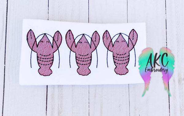 crawfish trio embroidery design, sketch embroidery design, mardi gras embroidery design, animal embroidery design, sketch animal embroidery design , bayou embroidery design, lobster embroidery design