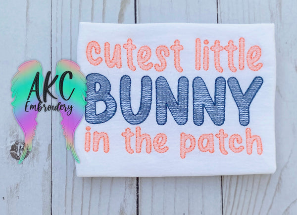 cutest bunny in the patch , easter embroidery design, sketch bunny, sketch easter design