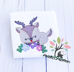 sketch embroidery design, sketch deer embroidery design, sketch reindeer embroidery design, deer on flowers embroidery design, sketch flowers embroidery design, woodland deer embroidery design, woodland embroidery design, animal embroidery design