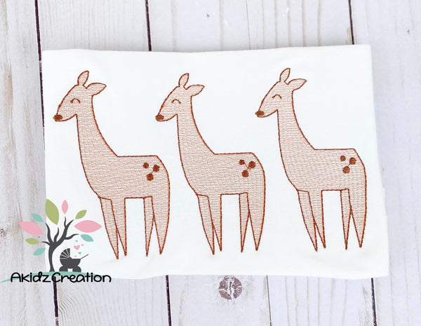 sketch embroidery design, deer embroidery design, deer trio embroidery design, sketch deer trio embroidery design, animal embroidery design, woodland animal embroidery design, woodland embroidery design